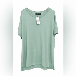 Lane Bryant Sage Green Ribbed Trim Top Size 22/24 NWT Plus Size Soft Knit Tee
